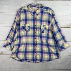 Natural Reflections Top Womens XL Multi Plaid Check Cottagecore Coastal Cowgirl